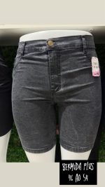 Bermuda Jeans Preta Marmorizada Plus