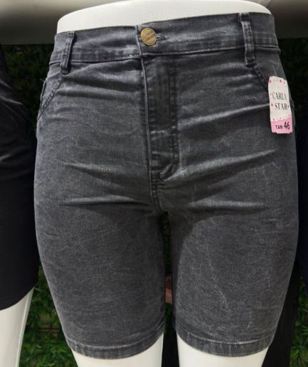 Bermuda Jeans Preta Marmorizada Plus